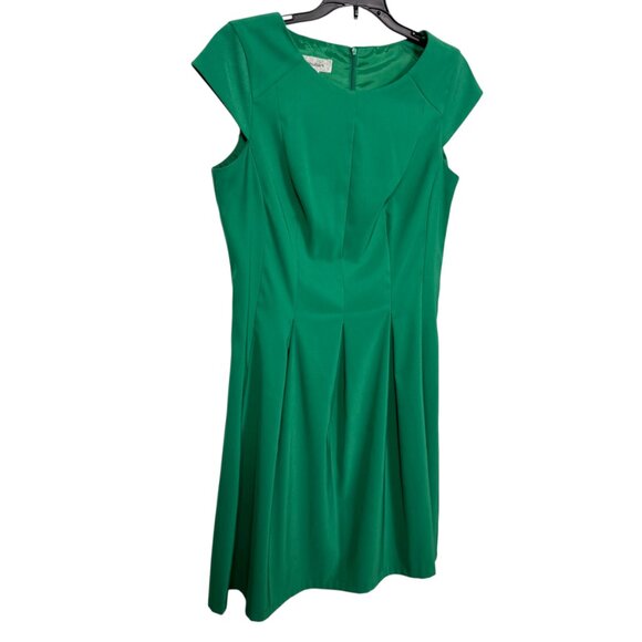 Dressbarn Skater Dress Womens 8 Emerald Green Pleated Career Cap Sleeve Dressy - Picture 4 of 7